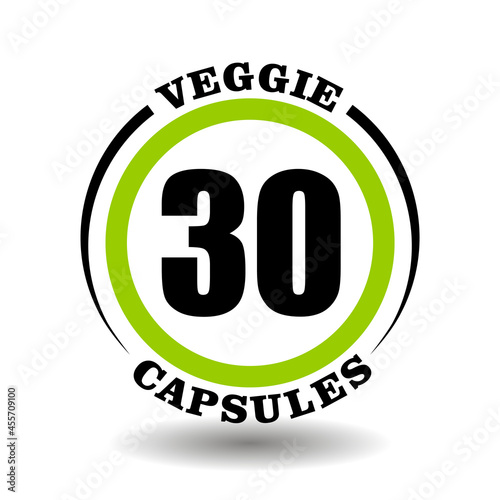 Circle vector icon Veggie capsules for labeling package of vegan products pictogram, vegetarian tablets logo, round eco pills symbols with natural plant coating