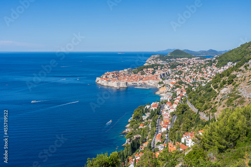 Aerial view of the old town Dubrovnik, blue sea and mountains, Croatia © OlegD