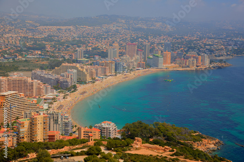 Calp Spain Costa Blanca town view of Playa La Fossa beach mediterranean coast