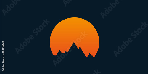 Mountain silhouette over sun illustration