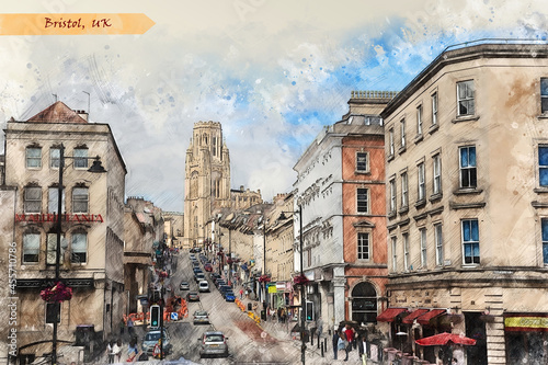 city life of Bristol,  in sketch style #455710786