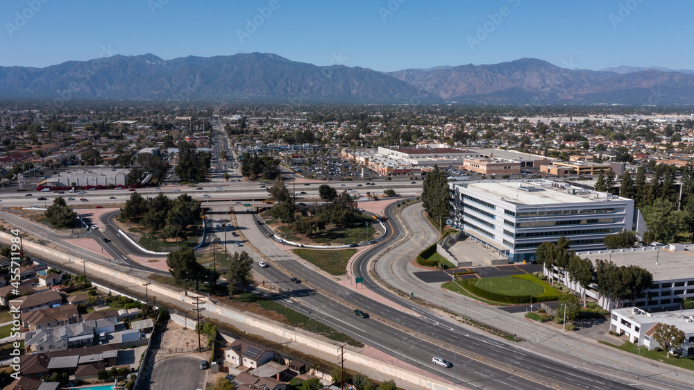 Daytime aerial view of the downtown area of El Monte, California, USA ...