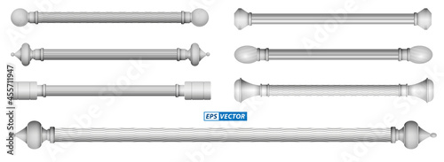 set of realistic window curtain pipe or luxury window curtain stick or mock up interior decorative design concept. eps vector