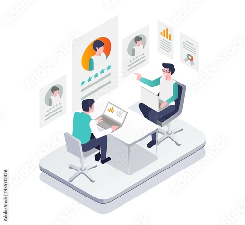 Isometric illustration design concept. choose the best team and employees