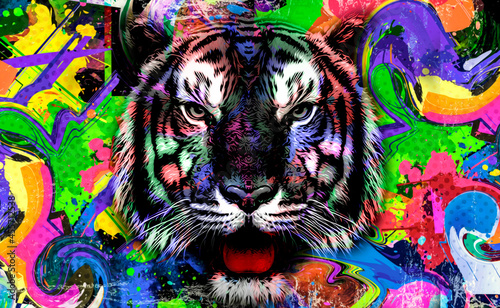 Tiger head with creative abstract element on white background