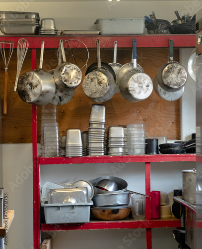 Pots and pans in a kitchen