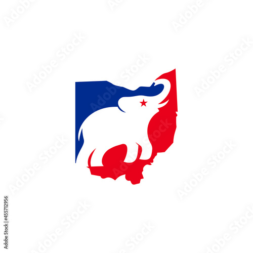 Republican Party Logo. Elephant icon and Ohio Map Symbol. Vector Illustration.