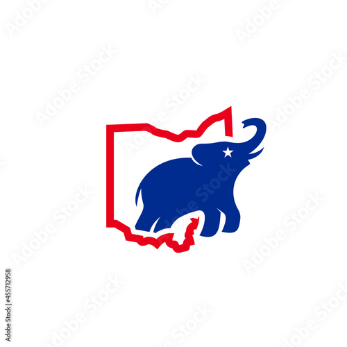 Republican Party Logo. Elephant icon and Ohio Map Symbol. Vector Illustration.