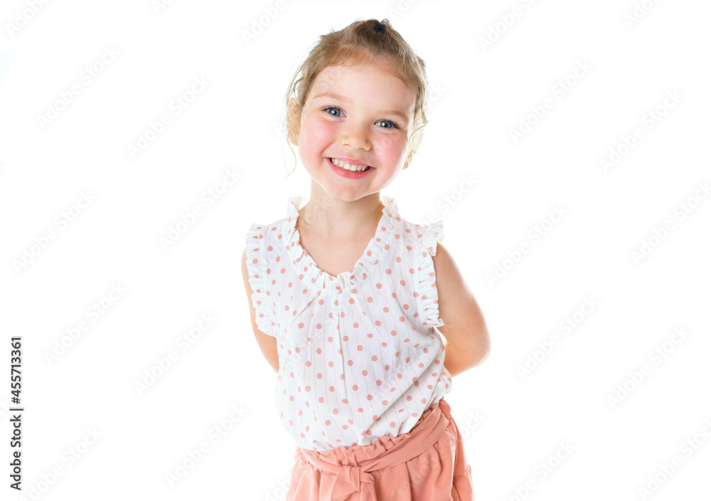 cute five year old caucasian girl posing isolated on white. cute five year old caucasian girl posing isolated on white.