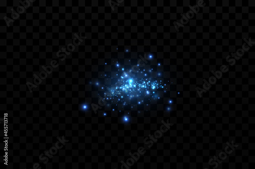 Bright blue sparkling particles. Background decoration. Light effect