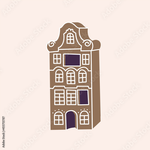 Vector illustrations gingerbread house. Cute naive christmas honey-cake.