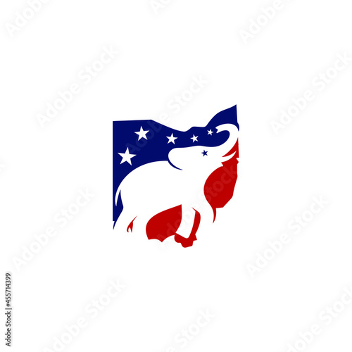 Republican Party Logo. Elephant icon and Ohio Map Symbol. Vector Illustration.