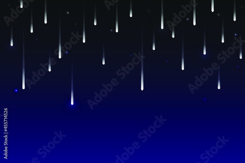 Shooting stars, the light of a falling meteorite or a comet in the sky of the galaxy. Vector illustration space. Gradient background with black and blue color.