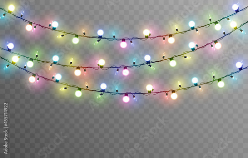 Vector Christmas garland on an isolated transparent background. Light  light garland PNG  multicolored light. Christmas decoration.