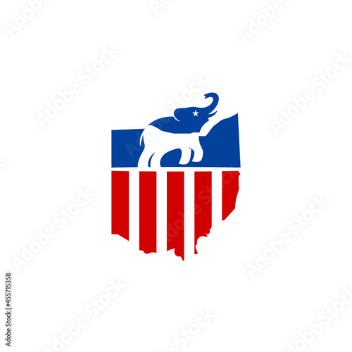 Republican Party Logo. Elephant icon and Ohio Map Symbol. Vector Illustration.