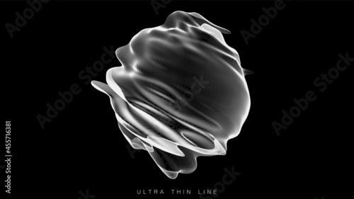 Distorted line spheres. Vector thin line glitch geometry.