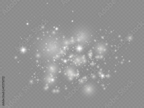 White dust sparks and star, light effect.