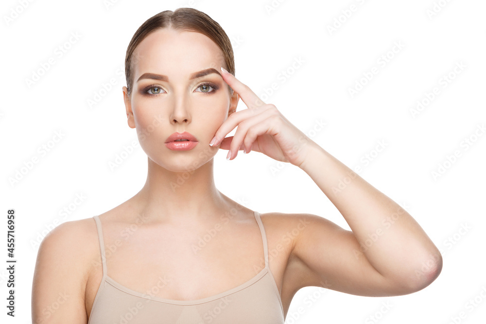 Beautiful Young Woman with Clean Fresh Skin isolated on white background Beautiful Young Woman with Clean Fresh Skin isolated on white background