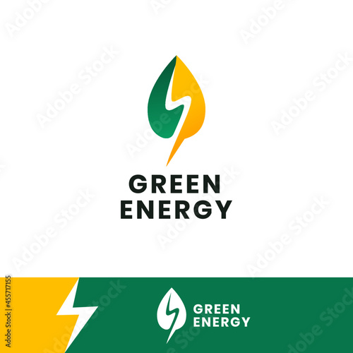 Green Leaf Energy logo with Lighting Bolt symbol logo design template. for Green Energy logo visual identity