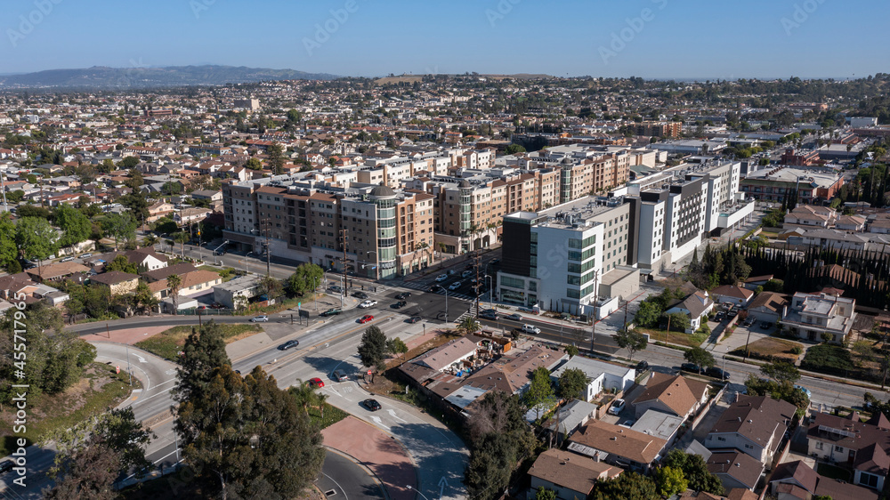 Afternoon aerial city view of downtown Monterey Park, California, USA. - obrazy, fototapety, plakaty 