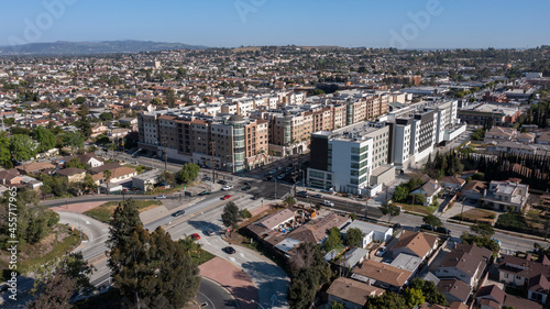 Fototapeta Naklejka Na Ścianę i Meble -  Afternoon aerial city view of downtown Monterey Park, California, USA.