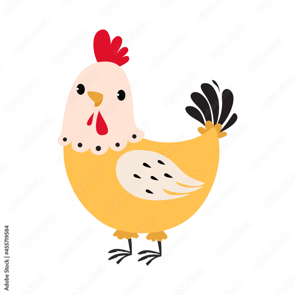 Feathered Hen as Farm Bird Isolated on White Background Vector Illustration