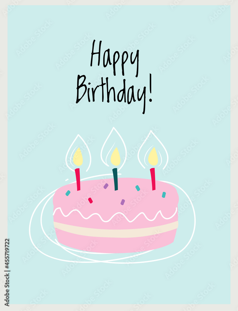 Happy Birthday Card with Sweet Cake with Candles as Holiday Symbol Vector Illustration Happy Birthday Card with Sweet Cake with Candles as Holiday Symbol Vector Illustration