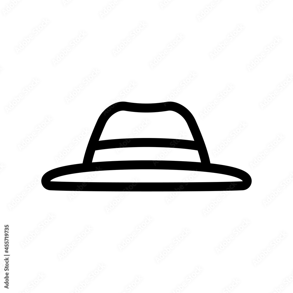 Hat icon. Black contour linear silhouette. Front side view. Vector simple flat graphic illustration. The isolated object on a white background. Isolate. Hat icon. Black contour linear silhouette. Front side view. Vector simple flat graphic illustration. The isolated object on a white background. Isolate.