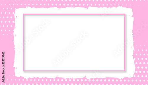 Pink square frame background with halftone effect. Vector photo