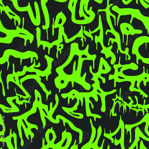 Green streaks of paint on a black background. Youth pattern for hoodies. Clothes. Vector illustration.