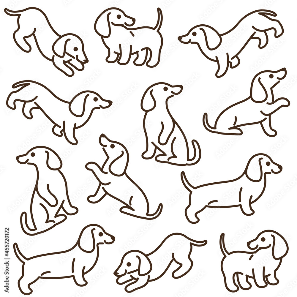Cartoon happy dachshund - simple trendy pattern with different dogs. Flat vector illustration for prints, clothing, packaging and postcards. 