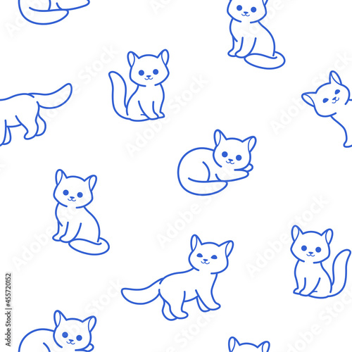 Cute cartoon cat character. Seamless pattern and background. Vector design print.