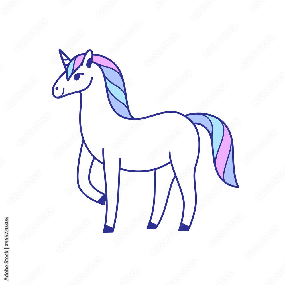 Obraz premium Cartoon unicorn with color mane. Stylized illustration in cartoon style.
