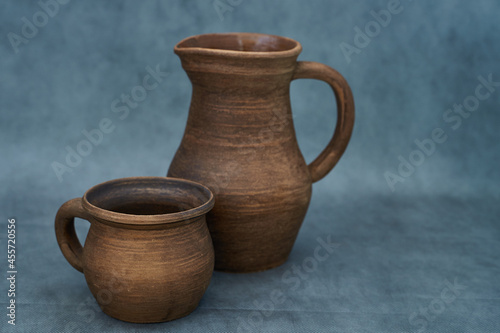   Ceramics, a ceramic product made with your own hands, made on a potter's wheel, a jug, a mug, clay.       