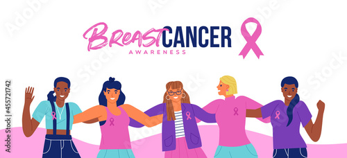 Breast Cancer awareness woman friend group hug