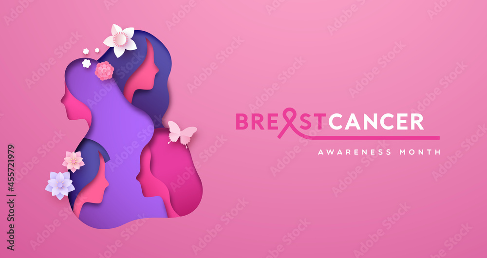 Breast Cancer month pink papercut women team face