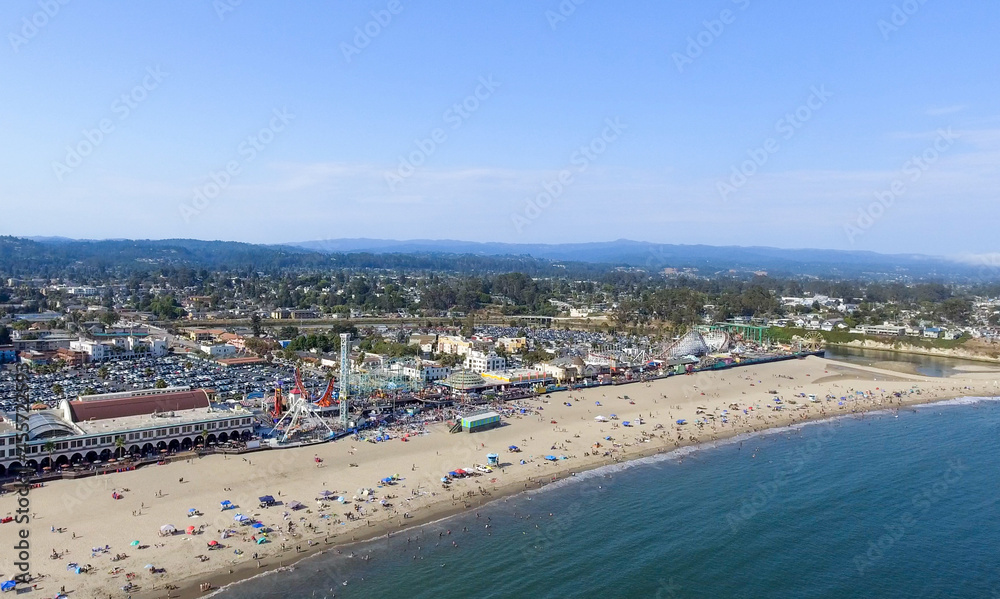 Panoramic aerial view of Santa Cruz beach and amusement park, California - USA