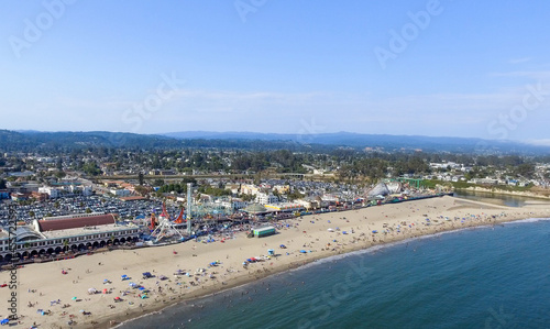 Panoramic aerial view of Santa Cruz beach and amusement park, California - USA