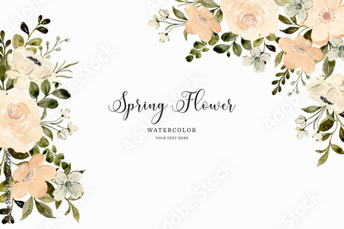 White peach flower spring background with watercolor