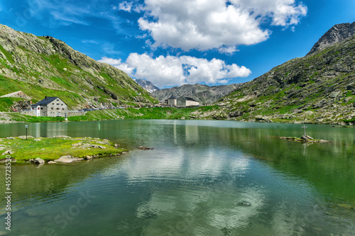 View of the saint bernard pass lake in the alps