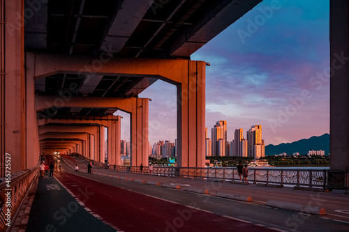 city bridge at sunset