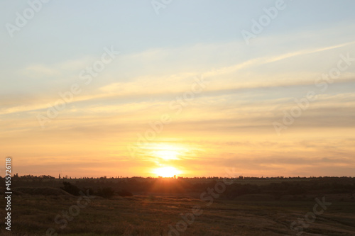 Picturesque view of beautiful countryside sunrise. Early morning landscape