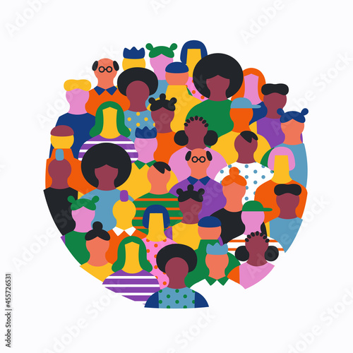 Diverse people cartoon circle shape crowd isolated
