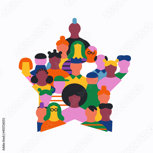 Diverse people cartoon star shape crowd isolated