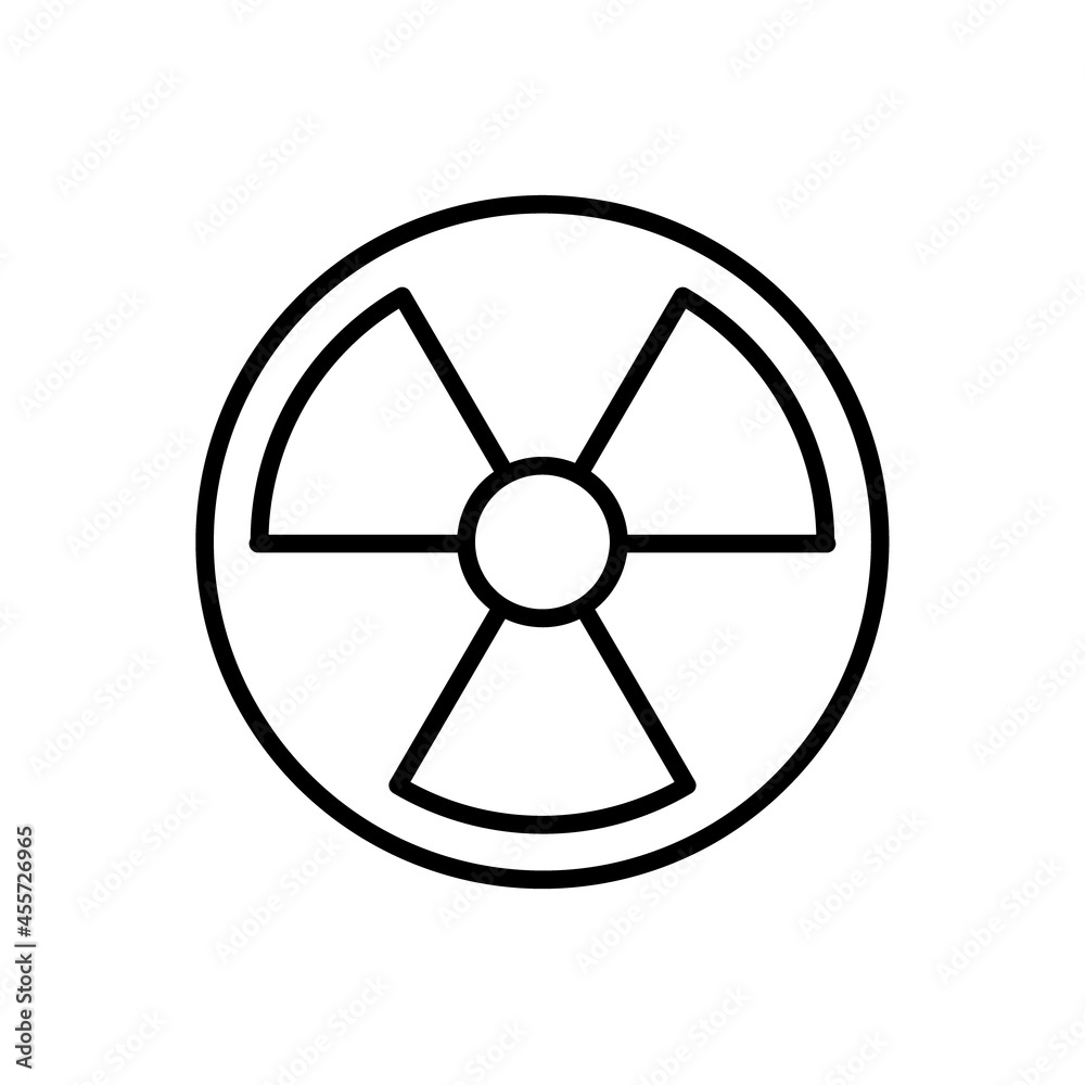 Radiation icon. Flat toxic pictogram for web. Line stroke. Simple nuclear symbol isolated on white background. Outline vector eps10 Radiation icon. Flat toxic pictogram for web. Line stroke. Simple nuclear symbol isolated on white background. Outline vector eps10