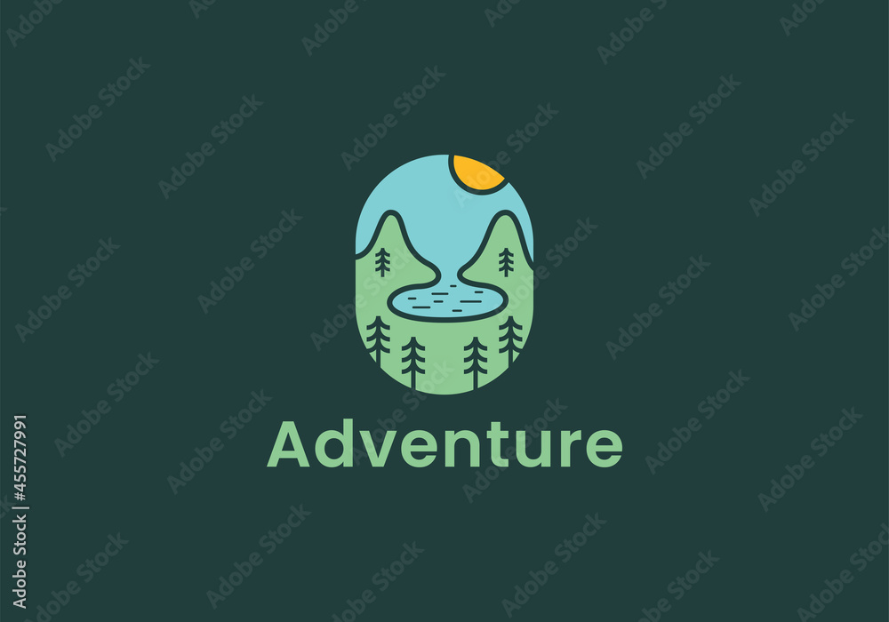 Emblem mountain and lake adventure logo icon vector template Emblem mountain and lake adventure logo icon vector template