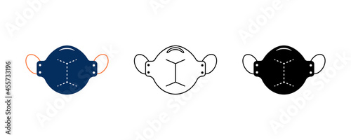 A set of medical face masks. Various color protective respirators against viruses, dust and respiratory diseases.Protection from coronavirus. Vector illustration in a flat cartoon style.