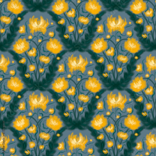 Drawing with yellow flowers and green leaves