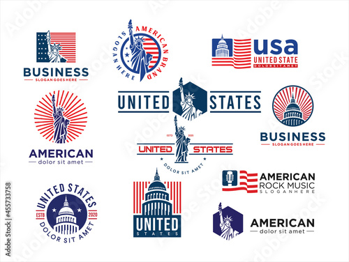 Set of Made in usa logo Label for patriot american flag and special symbols for vector usa stamps design