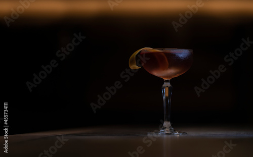 Delicious elegant orange cocktail in top bar restaurant in bogota colombia